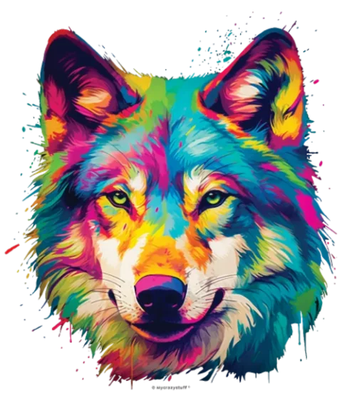 Loup multicolore — Portrait pop art