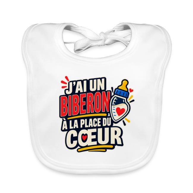 Bavoir bio Bébé · blanc — Un biberon à la place du cœur