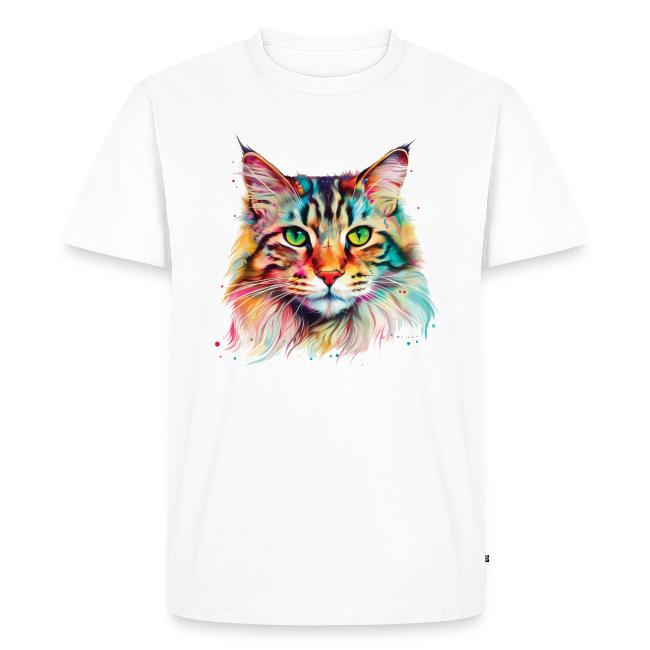 T-shirt Premium bio Homme · blanc — Chat Maine Coon Pop Art coloré