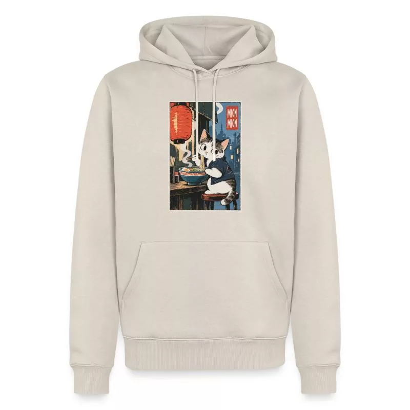 Chat et ramen — Le festin de minuit sur Sweat à capuche Premium bio Homme