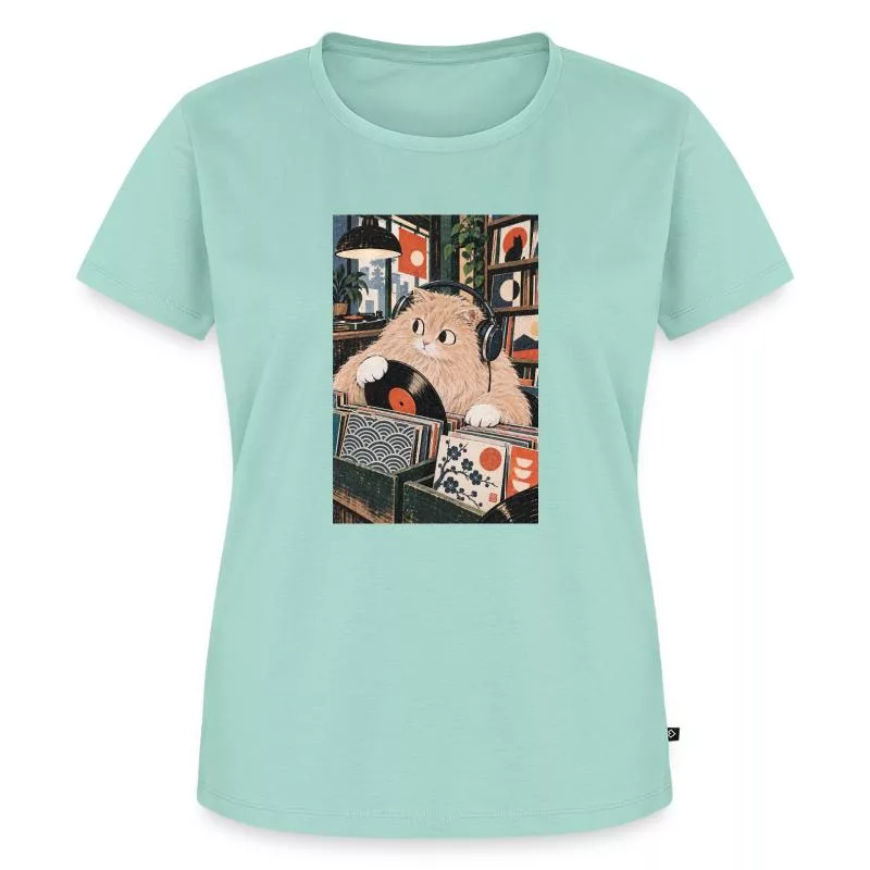 Chat roux et vinyle — Face velours sur T-shirt Premium bio Femme