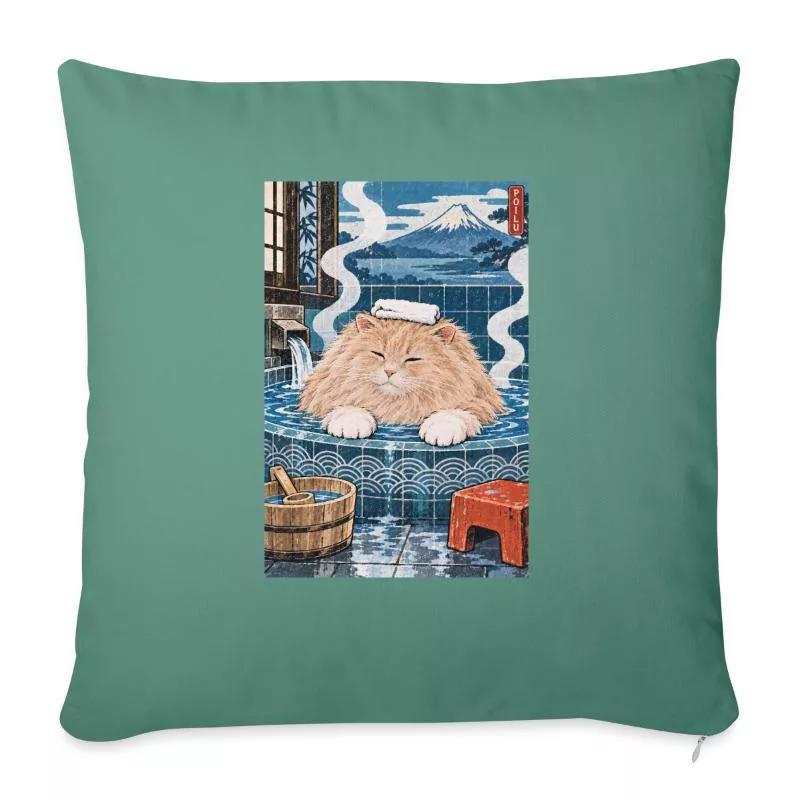 Chat roux au bain japonais — Vapeur douce sur Housse de coussin décorative 45 x 45 cm
