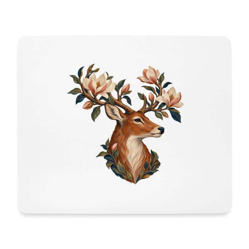 Cerf aux magnolias sur Tapis de souris (format paysage) · blanc