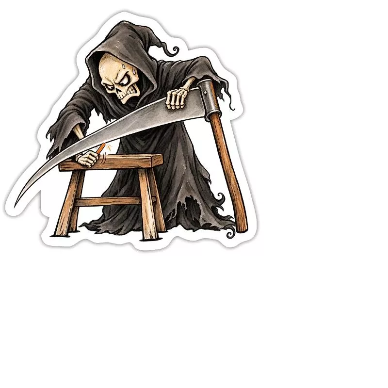 Faucheuse à la lime : la Mort s’use à la tâche sur Sticker taille M (15 x 15 cm)