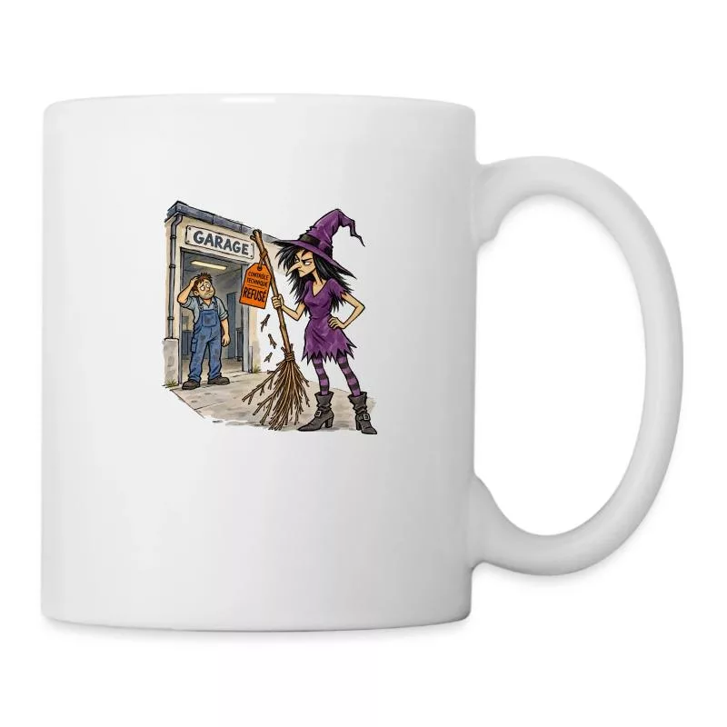 Sorcière et balai : magie en panne sur Mug blanc