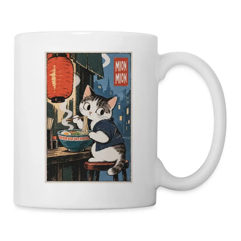 Chat et ramen — Le festin de minuit sur Mug blanc