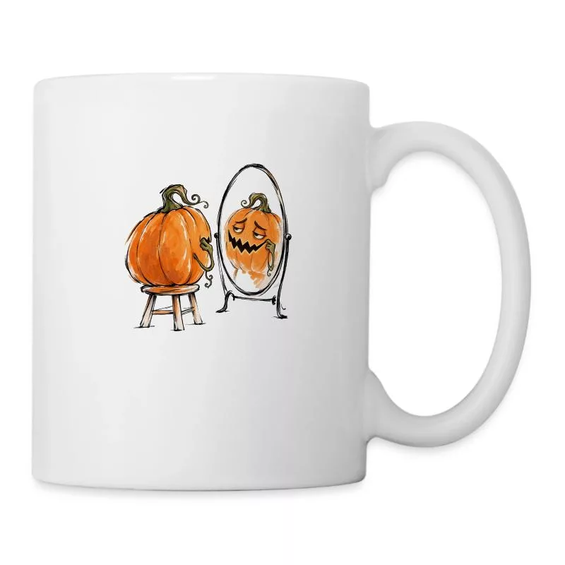 Citrouille au miroir : terreur en répétition sur Mug blanc