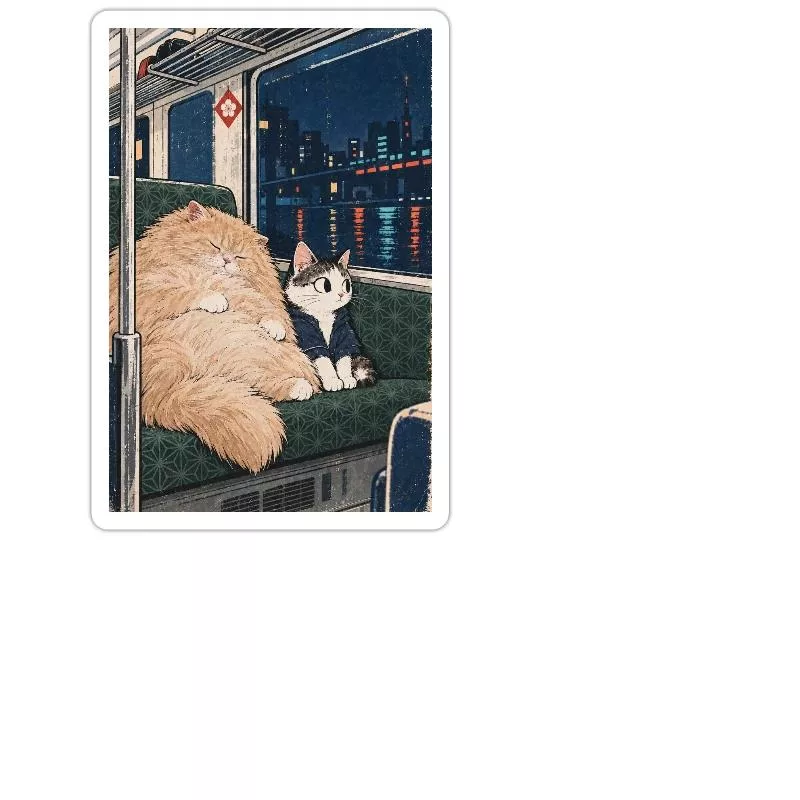 Deux chats dans le train — Terminus tendresse sur Sticker taille M (15 x 15 cm)