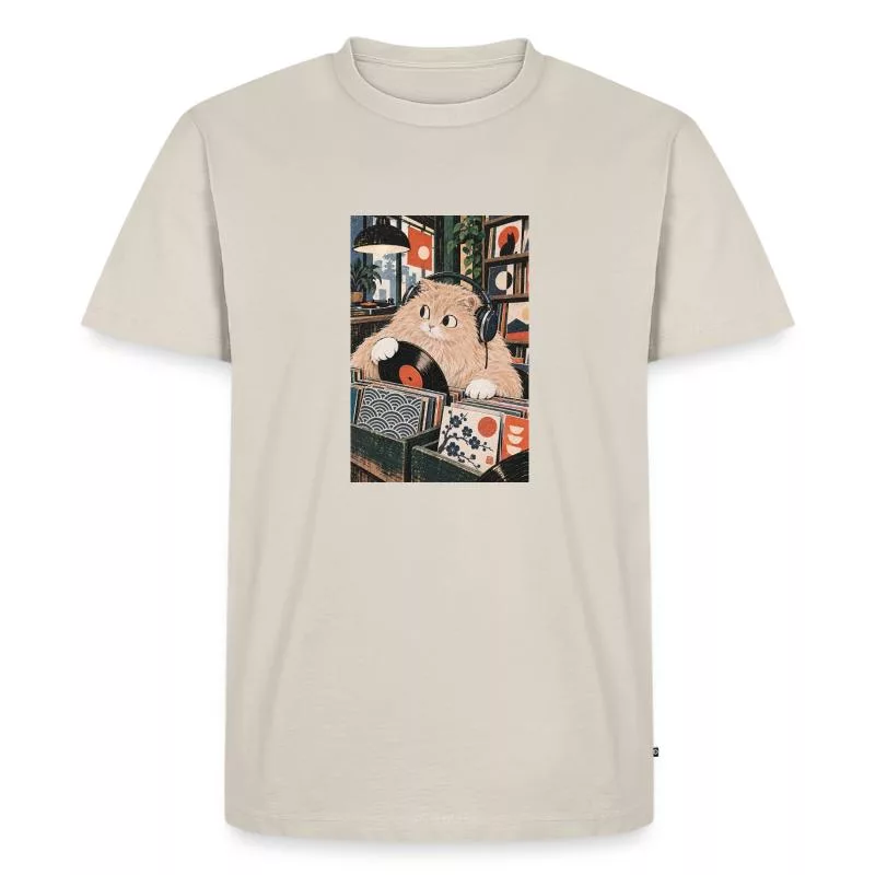 Chat roux et vinyle — Face velours sur T-shirt Premium bio Homme