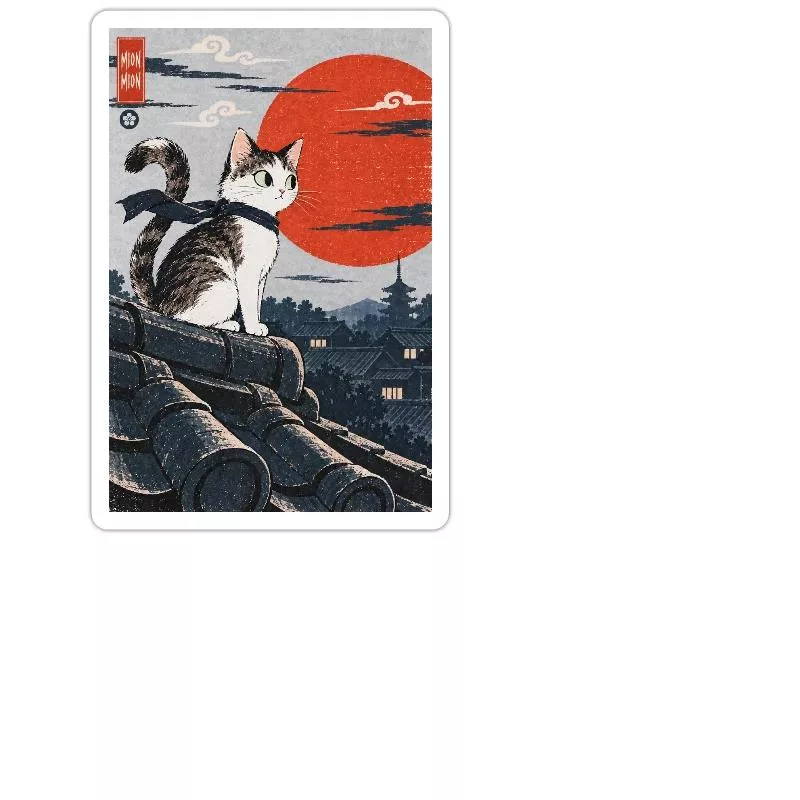 Chat sur les toits du Japon sur Sticker taille M (15 x 15 cm)