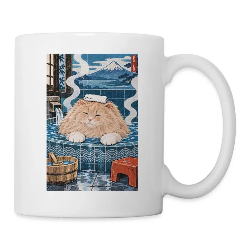 Chat roux au bain japonais — Vapeur douce sur Mug blanc