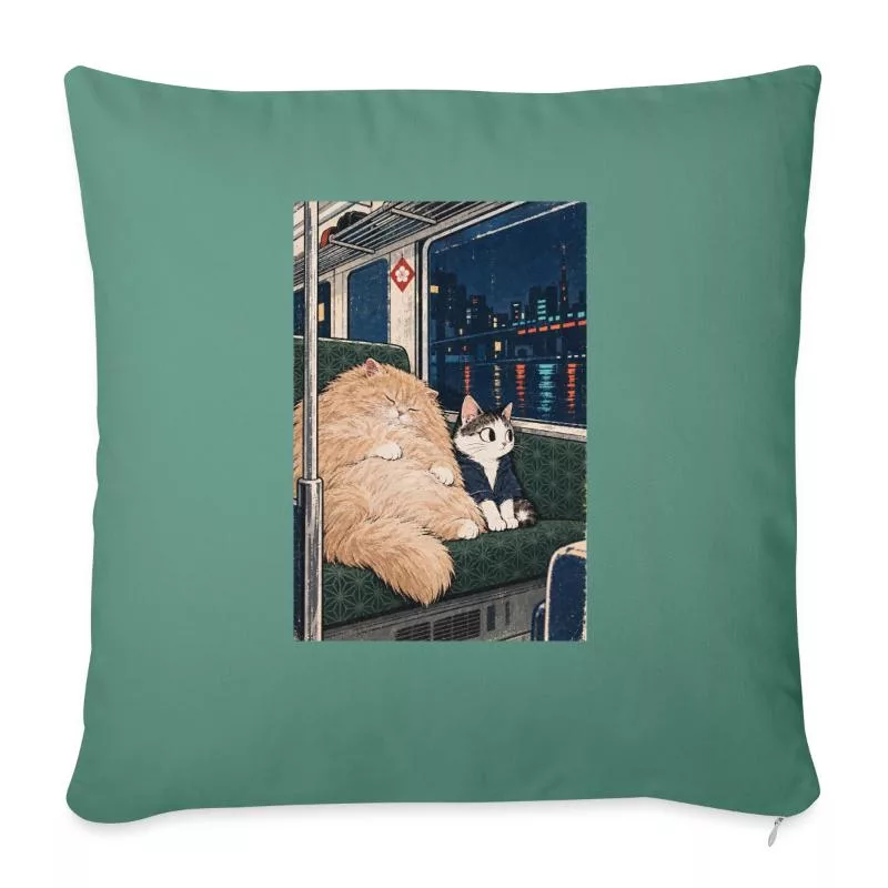 Deux chats dans le train — Terminus tendresse sur Housse de coussin décorative 45 x 45 cm