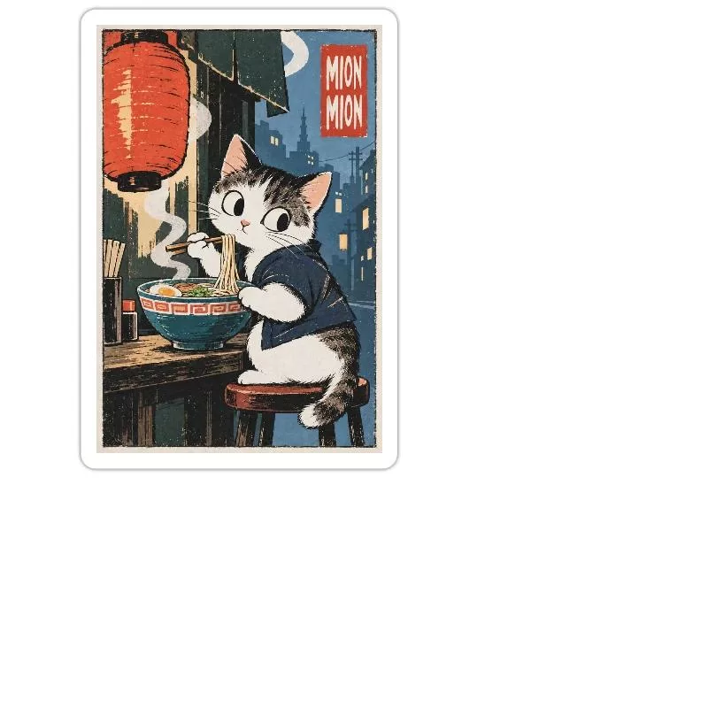 Chat et ramen — Le festin de minuit sur Sticker taille M (15 x 15 cm)