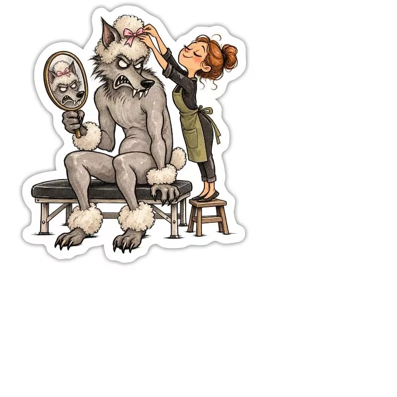 Loup-garou chez le toiletteur : adieu la terreur sur Sticker taille M (15 x 15 cm)