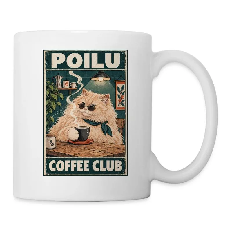 Chat roux au café — Poilu Coffee Club sur Mug blanc