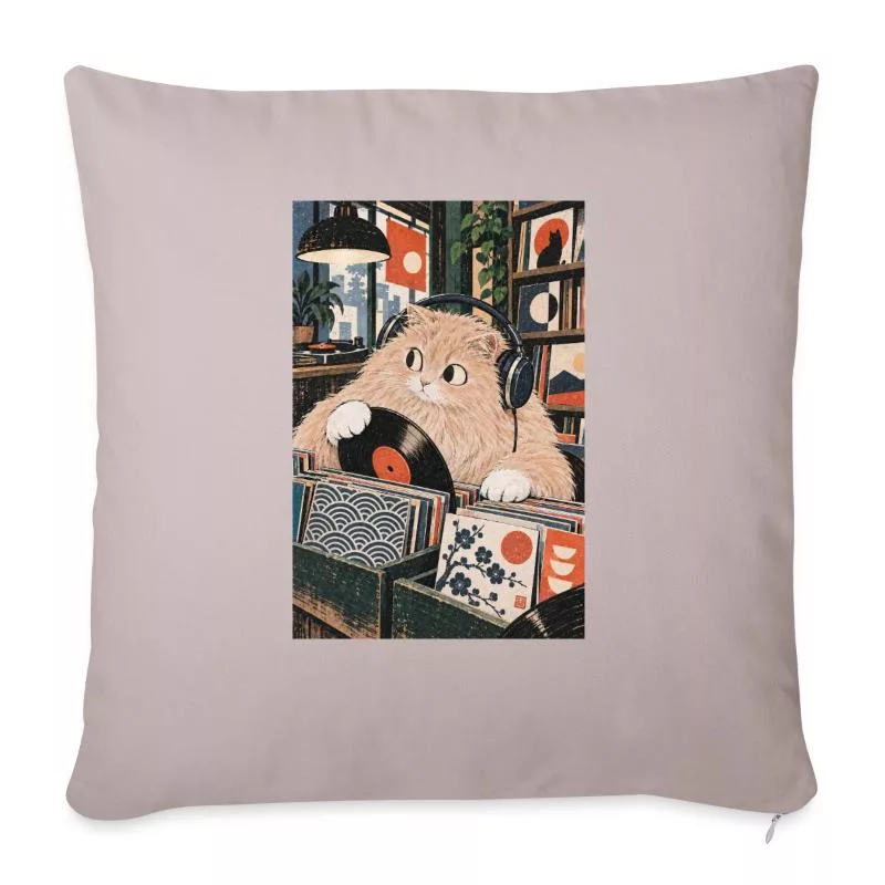 Chat roux et vinyle — Face velours sur Housse de coussin décorative 45 x 45 cm