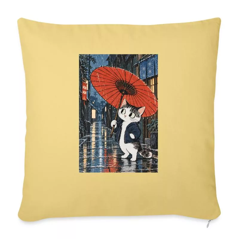 Chat au parapluie rouge — Roi de la pluie sur Housse de coussin décorative 45 x 45 cm