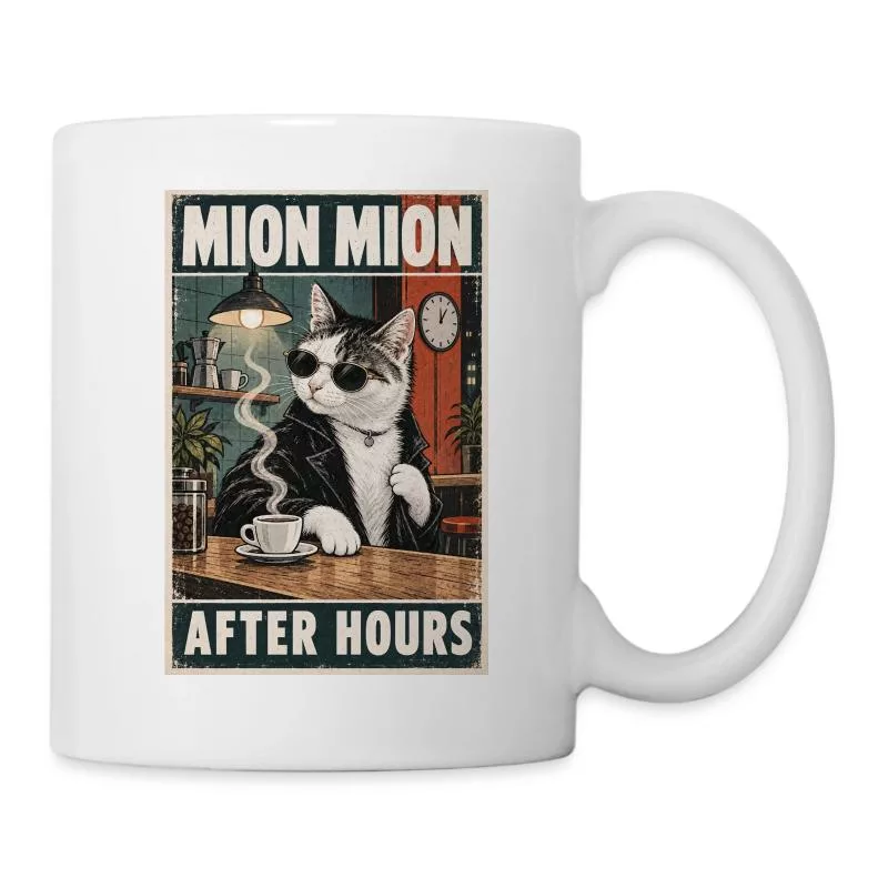Chat en lunettes — Le café des insoumis sur Mug blanc