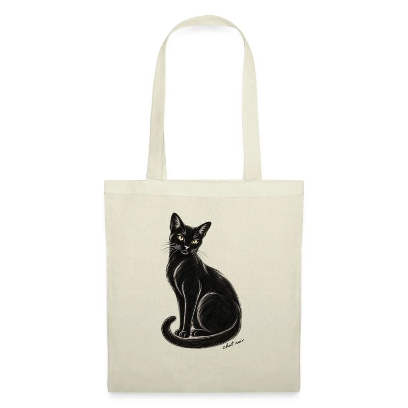 Chat noir au fusain sur Sac en tissu