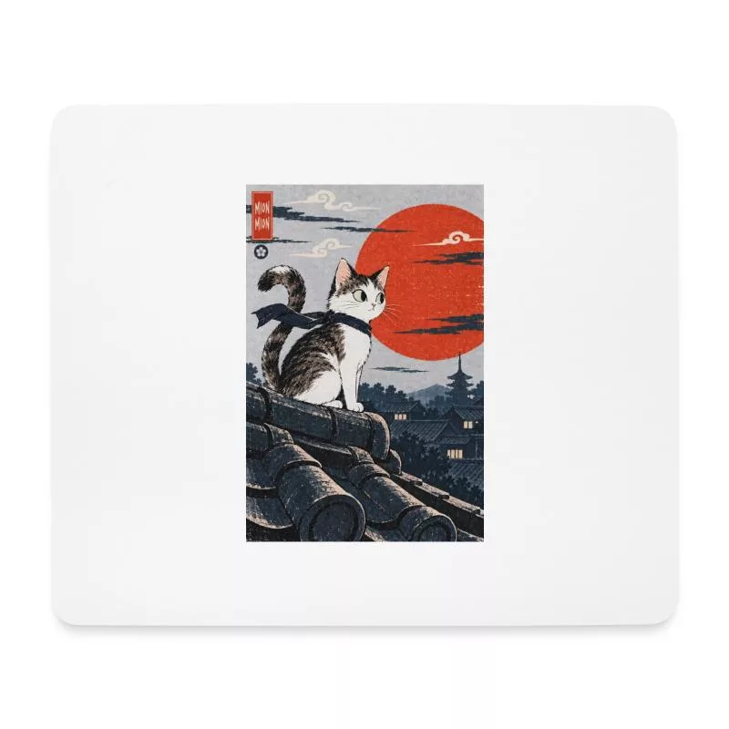 Chat sur les toits du Japon sur Tapis de souris (format paysage)