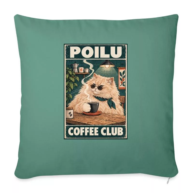 Chat roux au café — Poilu Coffee Club sur Housse de coussin décorative 45 x 45 cm