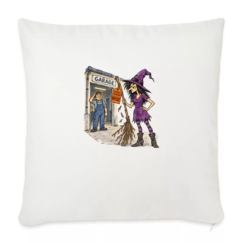 Sorcière et balai : magie en panne sur Housse de coussin décorative 45 x 45 cm