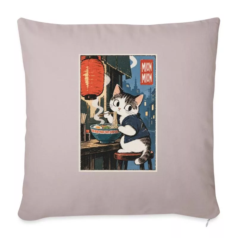 Chat et ramen — Le festin de minuit sur Housse de coussin décorative 45 x 45 cm