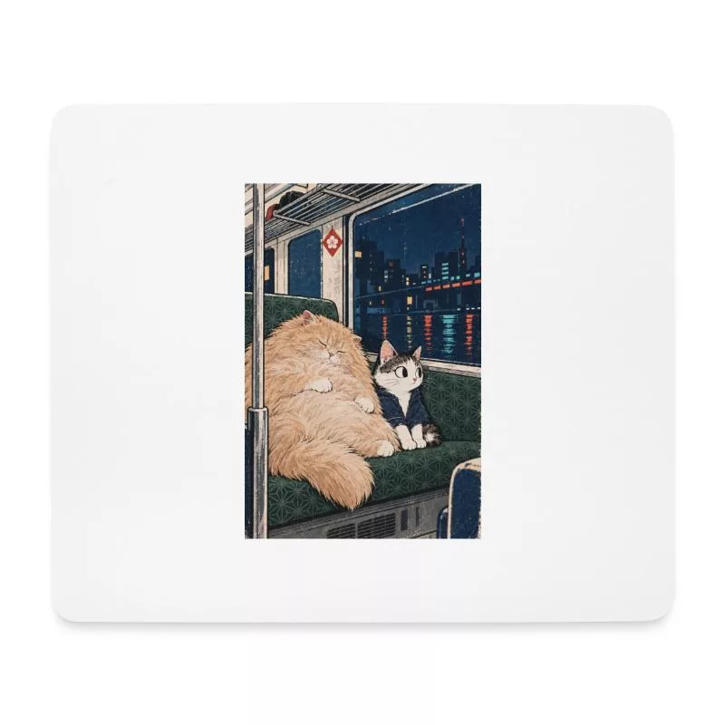 Deux chats dans le train — Terminus tendresse sur Tapis de souris (format paysage)