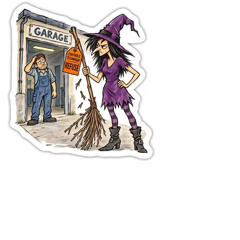 Sorcière et balai : magie en panne sur Sticker taille M (15 x 15 cm)