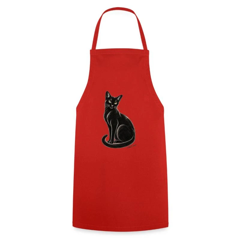 Chat noir au fusain sur Tablier de cuisine