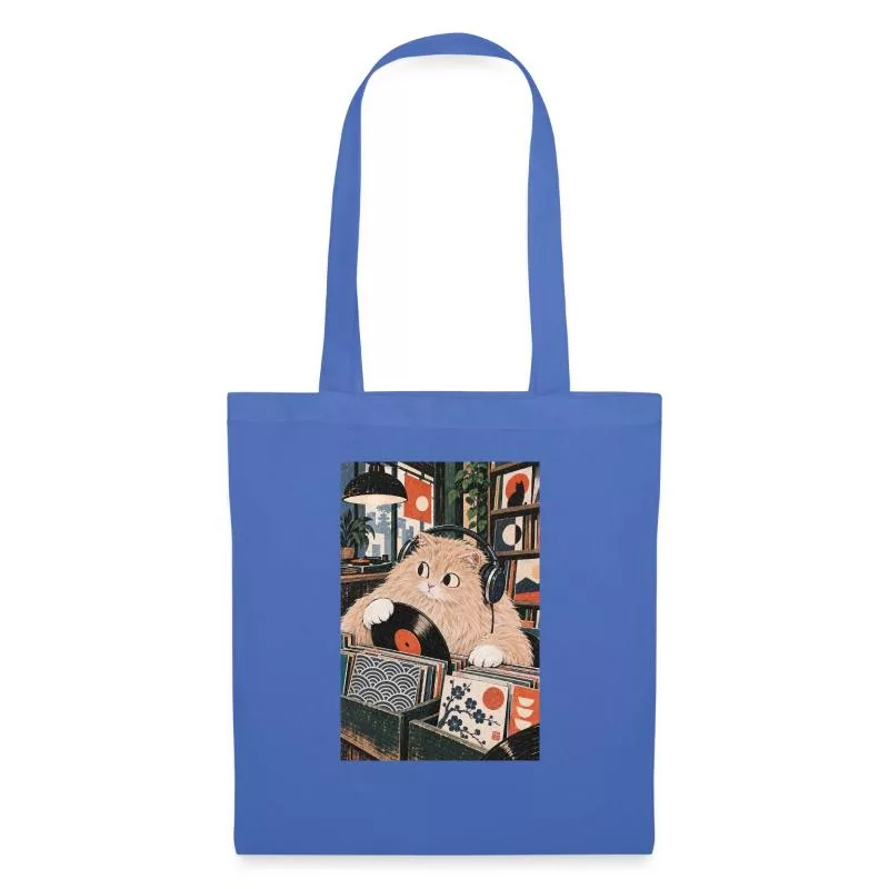 Chat roux et vinyle — Face velours sur Sac en tissu