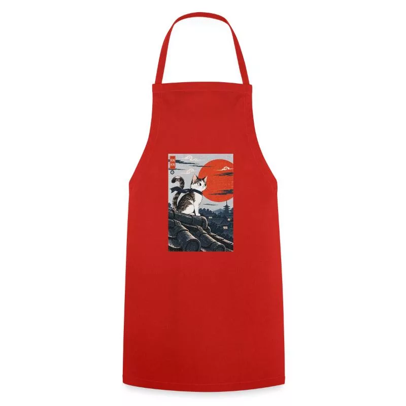 Chat sur les toits du Japon sur Tablier de cuisine