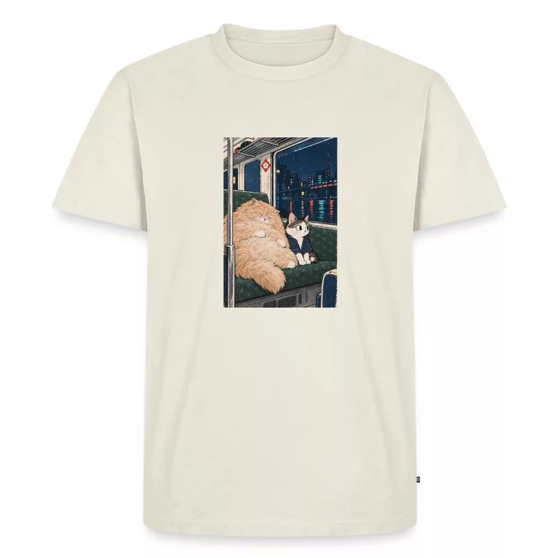 Deux chats dans le train — Terminus tendresse sur T-shirt Premium bio Homme