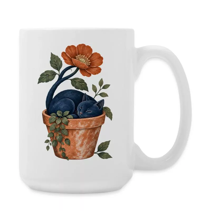 Le jardinier endormi – Chat fleuri sur Grande tasse 440 ml