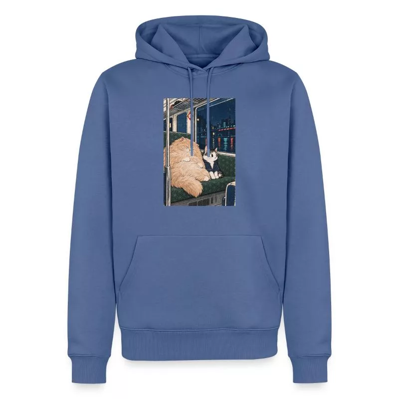 Deux chats dans le train — Terminus tendresse sur Sweat à capuche Premium bio Homme