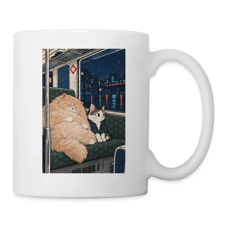 Deux chats dans le train — Terminus tendresse sur Mug blanc