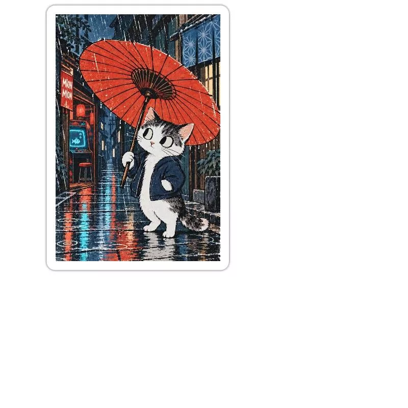 Chat gamer sous la pluie — Encore une partie sur Sticker taille M (15 x 15 cm)
