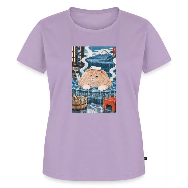 Chat roux au bain japonais — Vapeur douce sur T-shirt Premium bio Femme