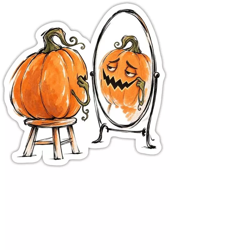 Citrouille au miroir : terreur en répétition sur Sticker taille M (15 x 15 cm)