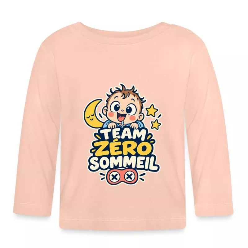 Team zéro sommeil – Humour bébé sur T-shirt manches longues bio Bébé