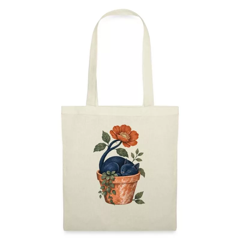 Le jardinier endormi – Chat fleuri sur Sac en tissu