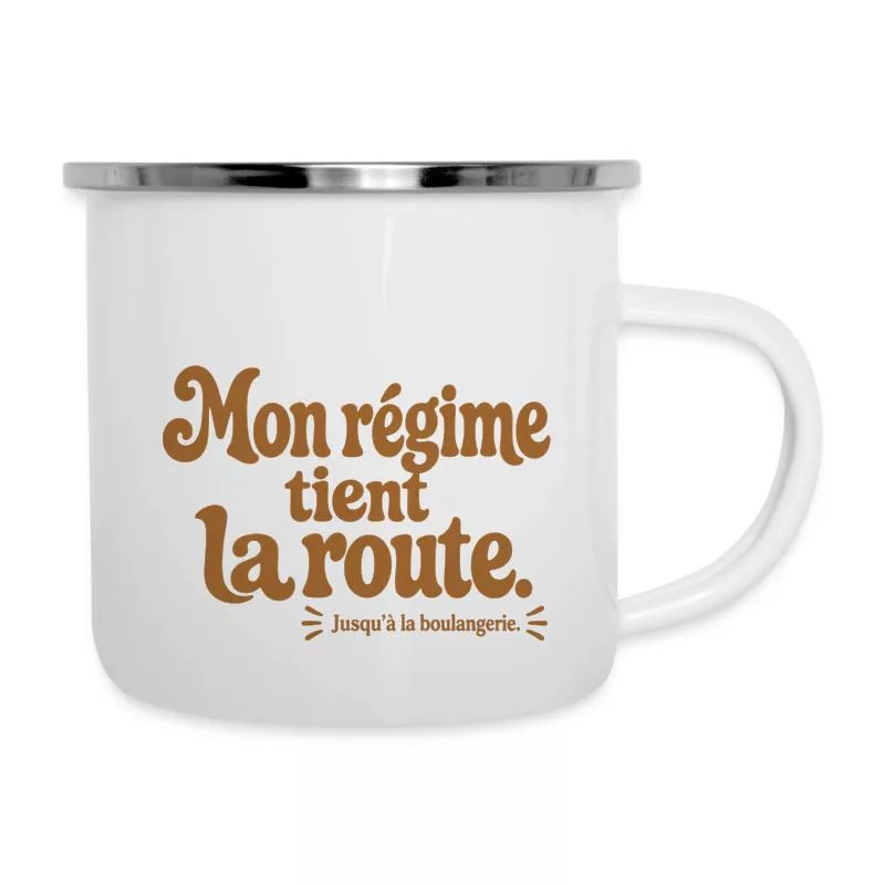 Mon régime tient la route. sur Tasse émaillée