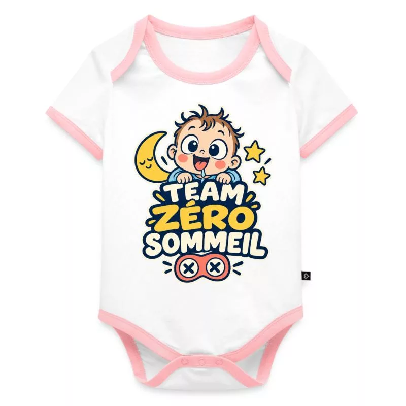 Team zéro sommeil – Humour bébé sur Body Bébé bio contrasté manches courtes