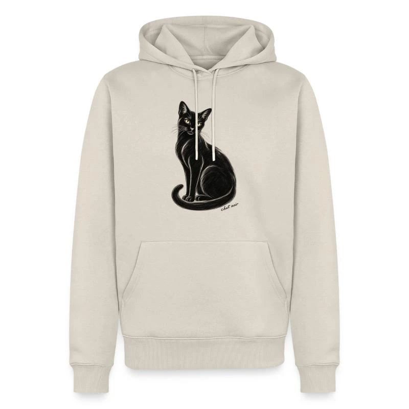 Chat noir au fusain sur Sweat à capuche Premium bio Homme