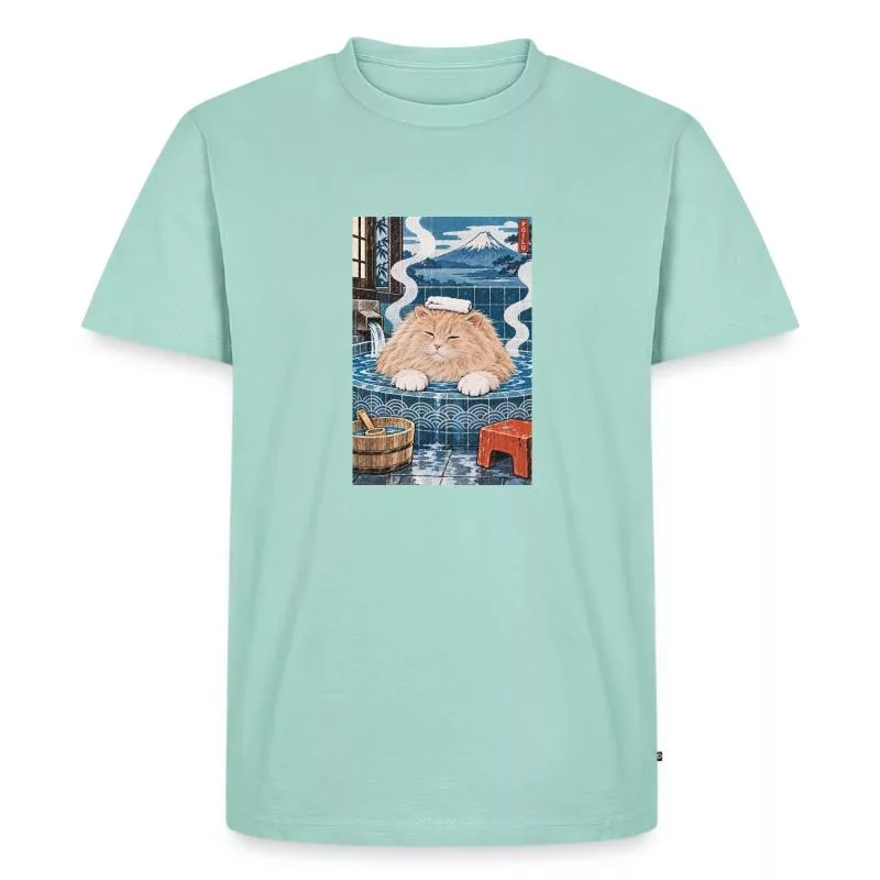 Chat roux au bain japonais — Vapeur douce sur T-shirt Premium bio Homme