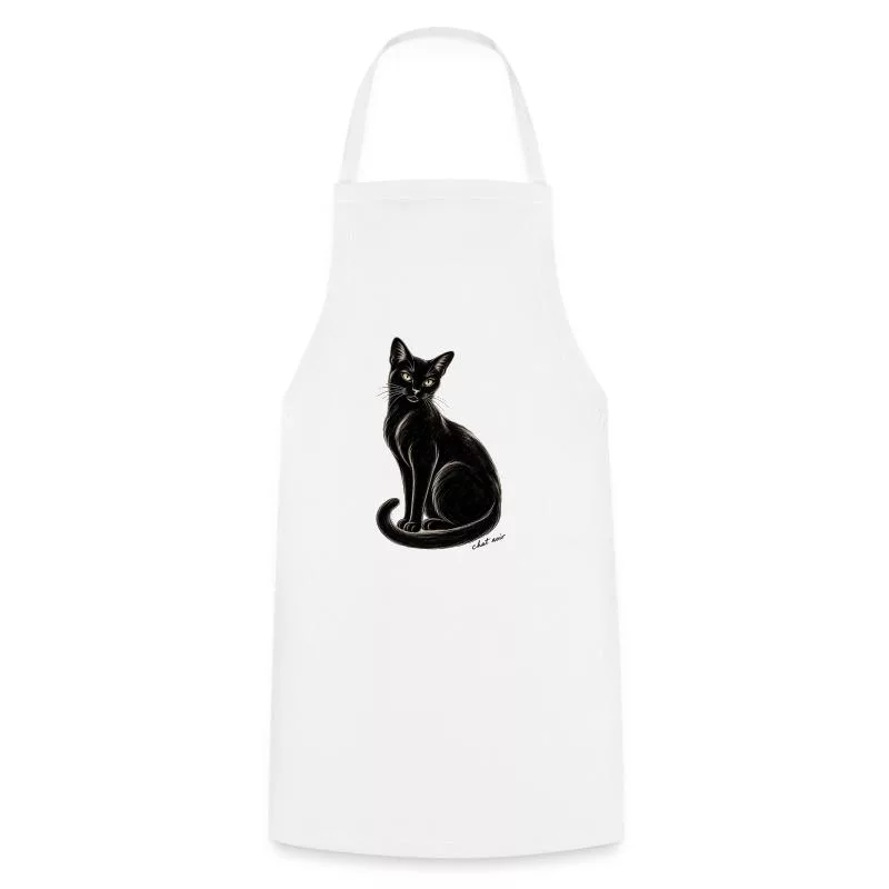 Tablier de cuisine · blanc — Chat noir au fusain