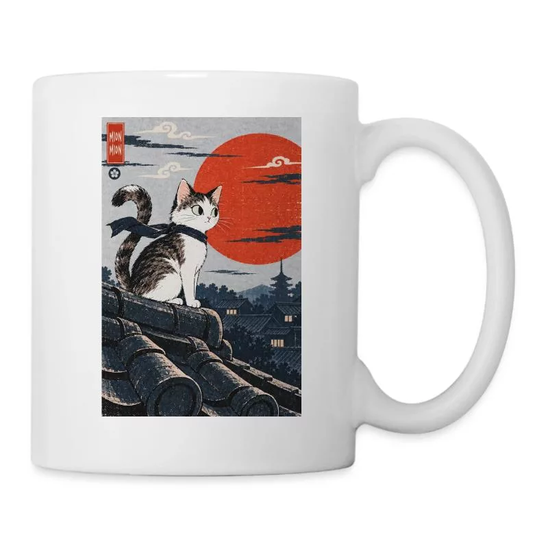 Chat sur les toits du Japon sur Mug blanc