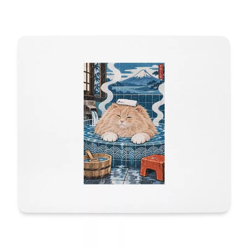 Chat roux au bain japonais — Vapeur douce sur Tapis de souris (format paysage)