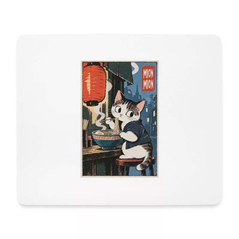 Chat et ramen — Le festin de minuit sur Tapis de souris (format paysage)