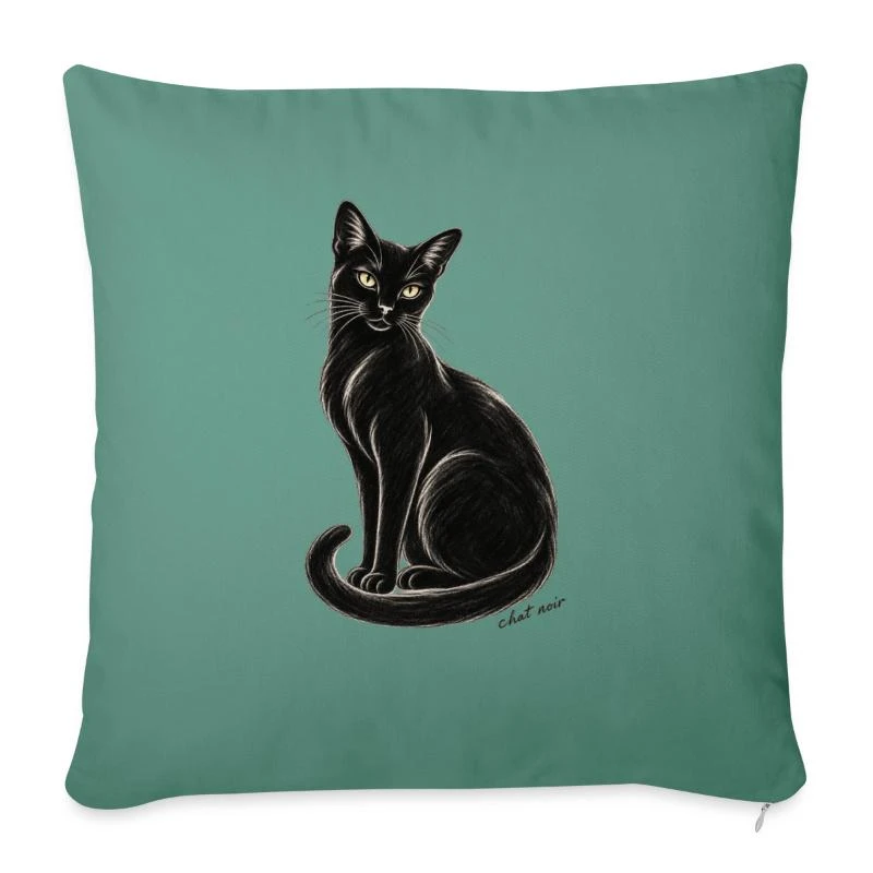 Chat noir au fusain sur Housse de coussin décorative 45 x 45 cm